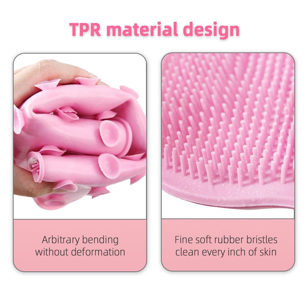 Bathroom Massage Brush and Pad Set Silicone Back Scrub Brush Non Slip Foot Washing Pad with Suction Cup Exfoliating Bath Tool