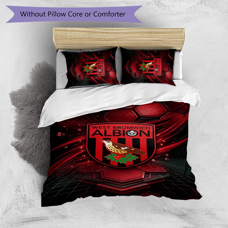 Set Biancheria da Letto Stampato West Bromwich Albion Football 3 Pezzi, Set Copripiumino Confortevole e Delicato sulla Pelle per Camera da Letto