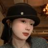 Camellia Flower Hepburn Style Topper Hat Bow Women Formal Hat Retro Wool Fisherman Hat  Travel