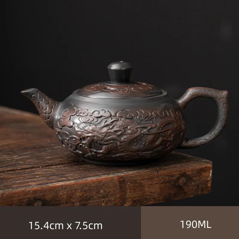 Retro Carving Purple Pottery Teapot Ceramic Household Kettle Pot Kung Fu Tea Set  Pure Handmade Teapot Teapot for Tea Puer Tea