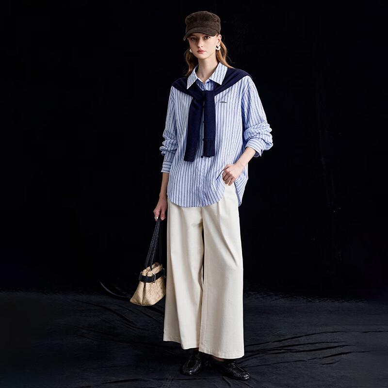 Wudao 100% Cotton Intellectual Style Knit Shawl & Striped Shirt Set