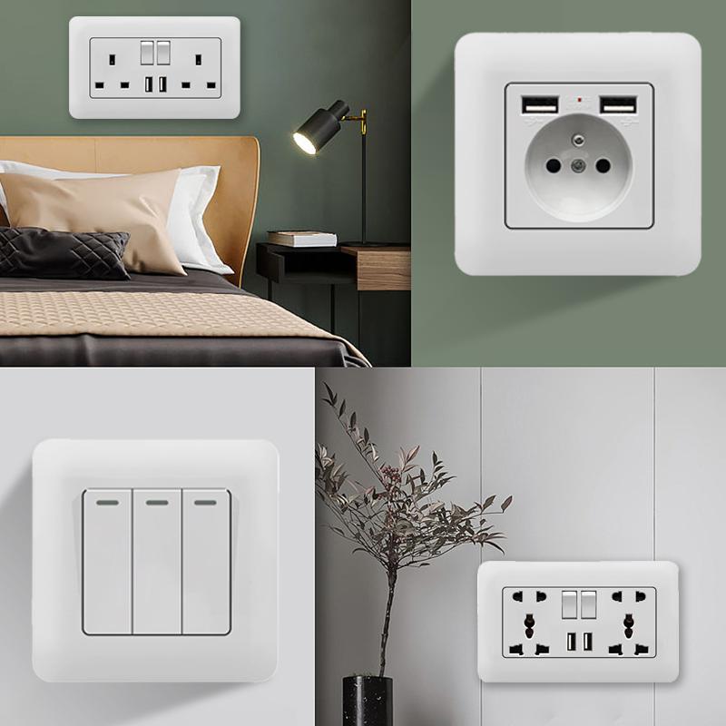 EU Standard Single Power Socket Switch Usb Wall Sockets Double Sockets 86 Type Wall Sockets TV Telephone Sockets
