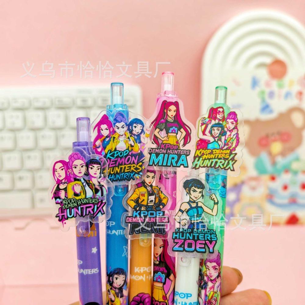 6/12Pcs KPop Demon Hunters Black Ink Pen Student Writinng Draw Gel Pen Anime Figure Stationery Chiristmas Gifts 0.5mm