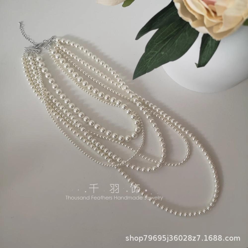 Vintage Hepburn Pearl Necklace Long Multilayer Sweater Chain Bridal Wedding Photography Cheongsam Styling Accessories
