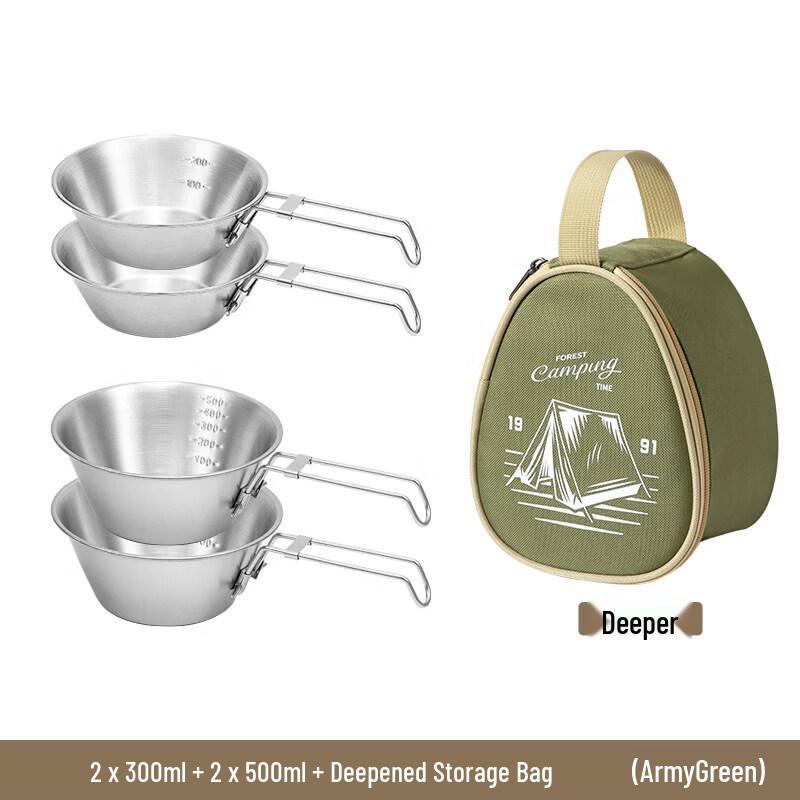 Qiwei Outdoor 304 Stainless Steel Foldable Camping Bowl Set