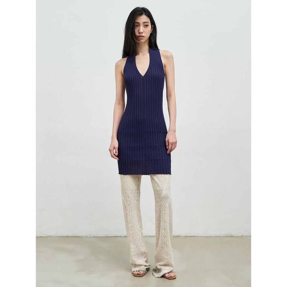 Anggae Crafted Rib Halter Dress Navy