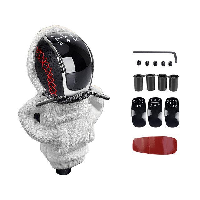 5/6 Speed Universal Replacement Manual Car Hoodie Gear Stick Shift Knob Modified Stick R PU Leather Gearshift Head Gear Knob Set