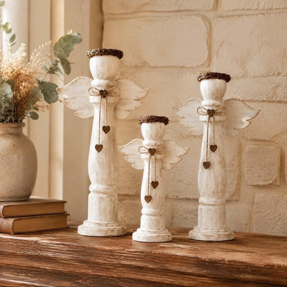 3Pcs Farmhouse Angel Trio Figurines Vintage Tabletop Ornament Shelf Decor  Living Room