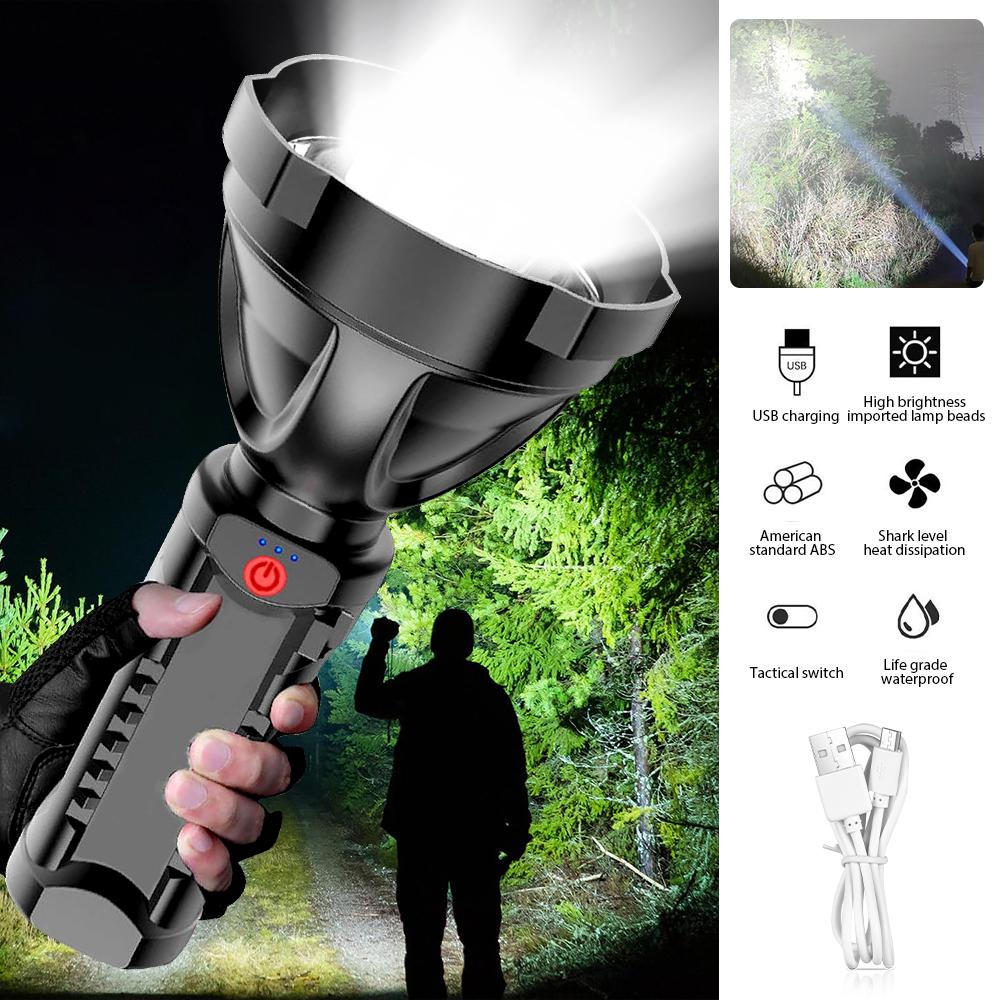 High Power Rechargeable Led Flashlight With Built-in 1200W Battery Usb Charging Life Grade Waterproofing Portable Lighting