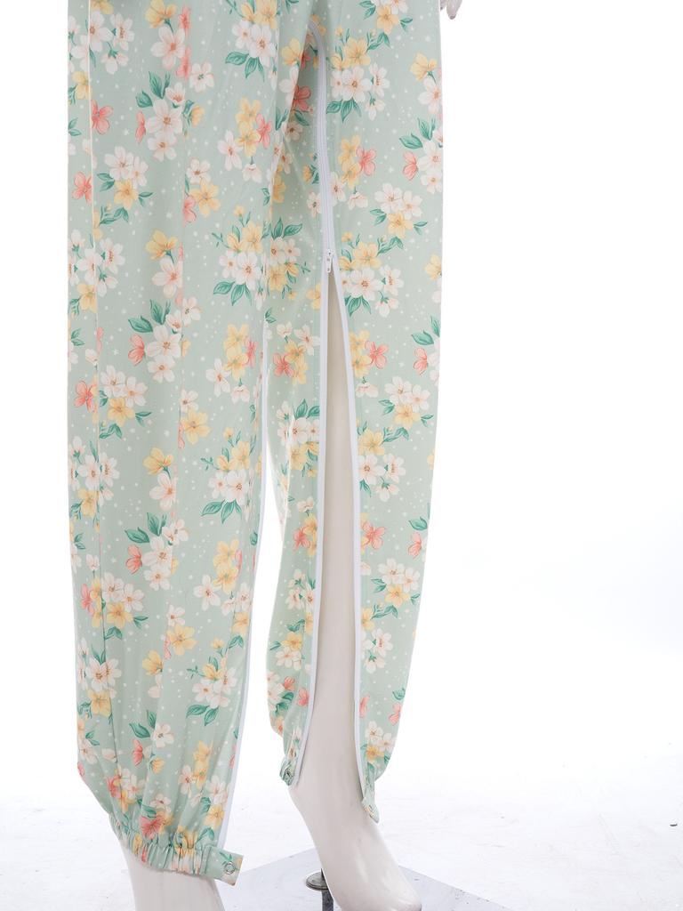 Women Special Needs Adaptive Romper Back and Leg Zipper Long Sleeve Long Pants Anti-strip Jumpsuit for Elderly Alzheimer Patient