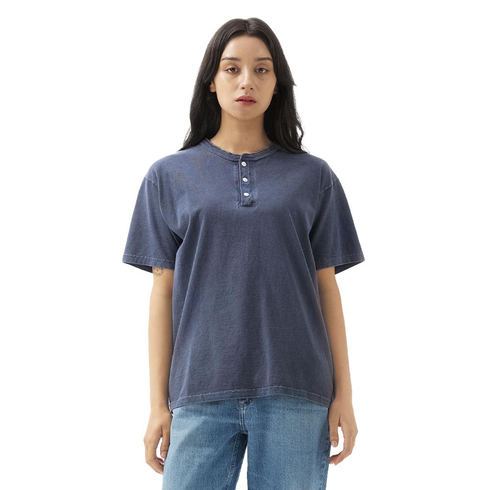 Guson Henley Neck Short Sleeve T-Shirt - Pigment Navy