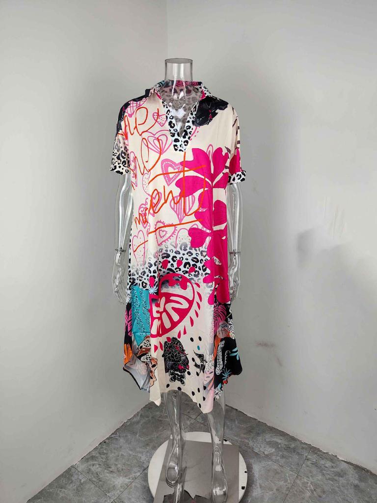 2026 Spring European & American Leopard Print Deep V-Neck Maxi Dress for Women