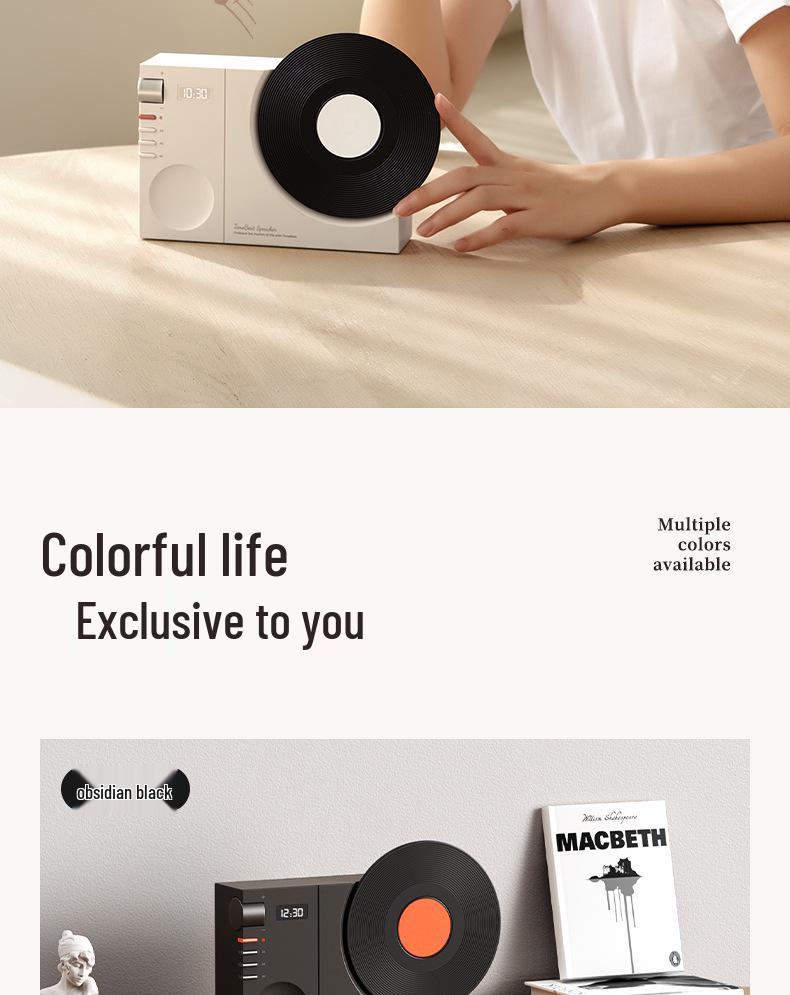Portable Retro Vinyl Bluetooth Speaker with USB Charging, TF Card Support & Clock
