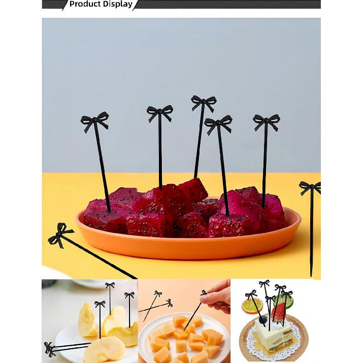 30 pcs Pink Bow Cocktail Picks, Cute Fruit Skewers Acrylic Bowknot Toothpicks, Coquette Party Decorations for