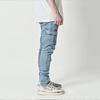 RogueWave Street Elastic Jeans Men Denim Cargo Pants Wash Solid Color Multi Pockets Casual Mid Waist Trousers Slim Fit Daily Wear Joggers