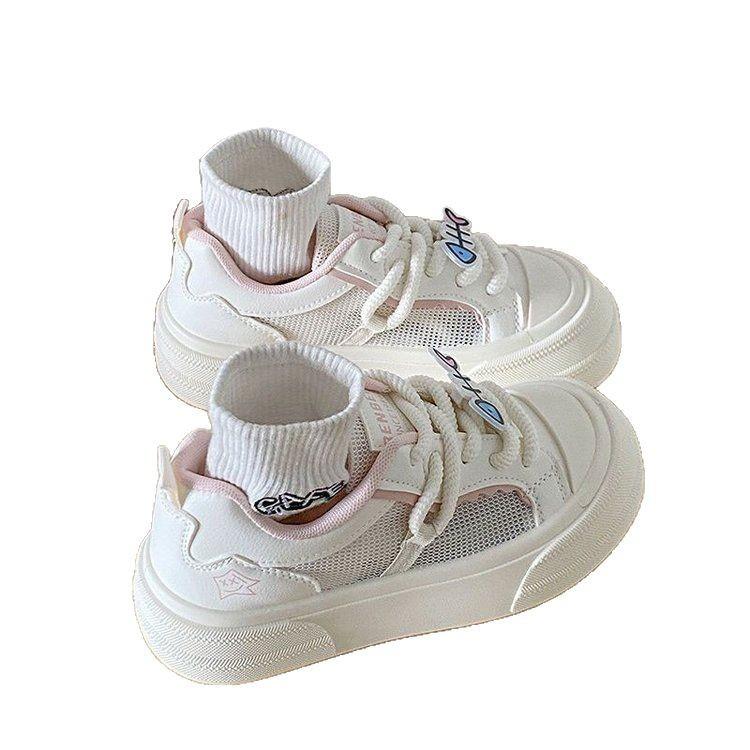 Niche shallow mouth mesh white shoes women ins versatile student casual shoes women 2025 summer new thick baseplate shoes