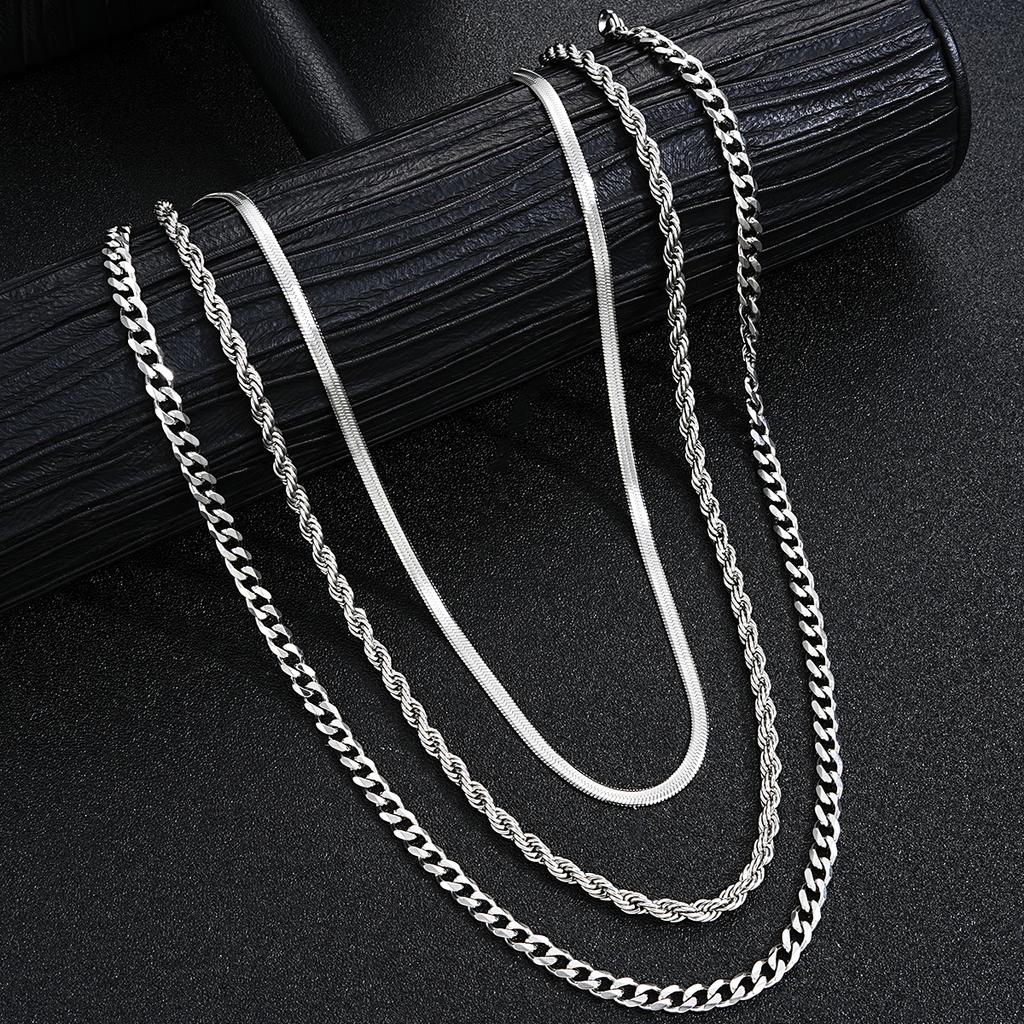 iF ME 8pcs Stainless Steel Ring, Bracelet, Necklace Set, Steel Color Men's and Women's Hip-hop Jewelry Accessories, A Gift for Son and Husband