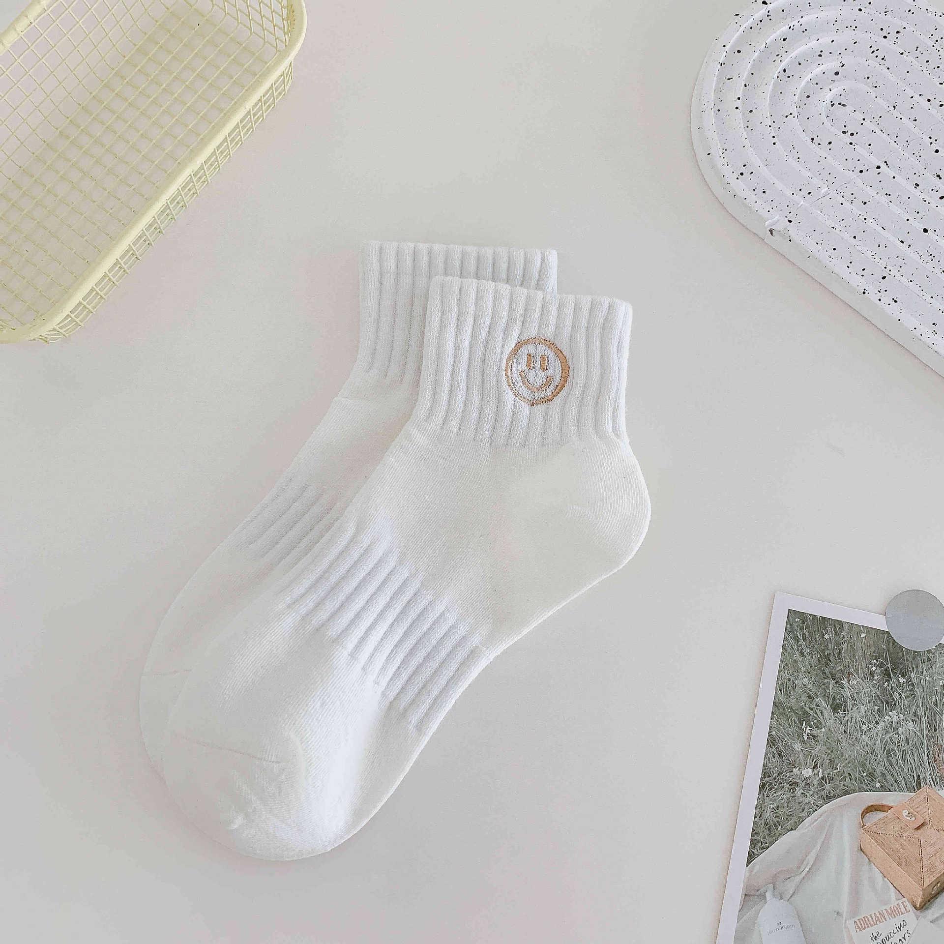 

Women s Cotton Smiley Face Mid-Calf Socks - Cute Japanese Style for Spring & Autumn One size, fits sizes 36 to 43