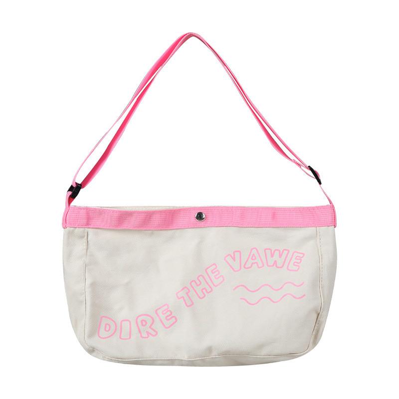Large Capacity Korean Style Canvas Shoulder Bag For Kids Featuring Cute Alphabet Design