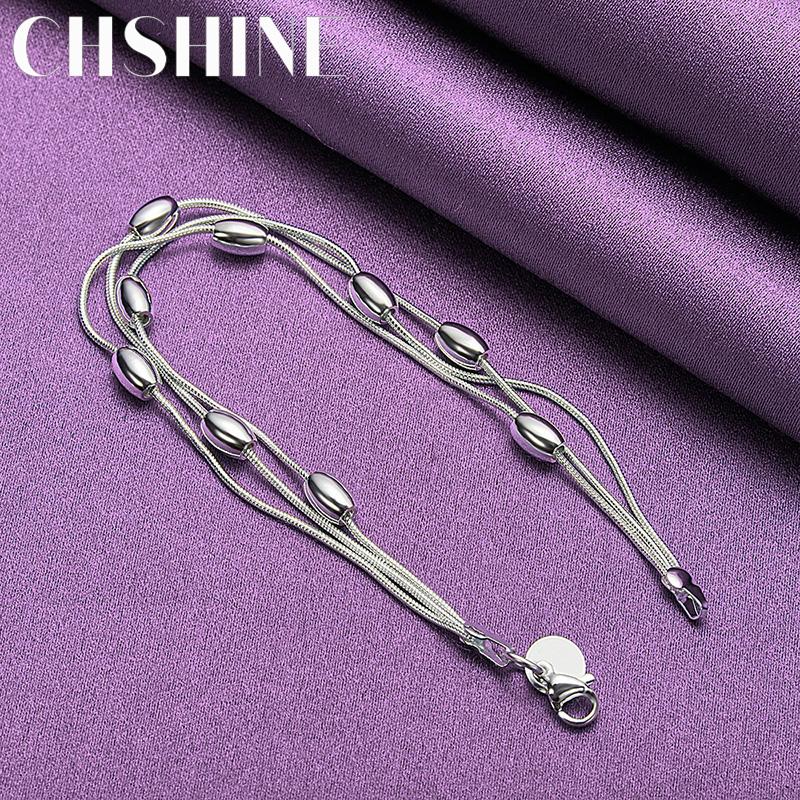 CHSHINE 925 Sterling Silver Three Snake Chain Beads Bracelet For Women Wedding Fashion Charm Jewelry