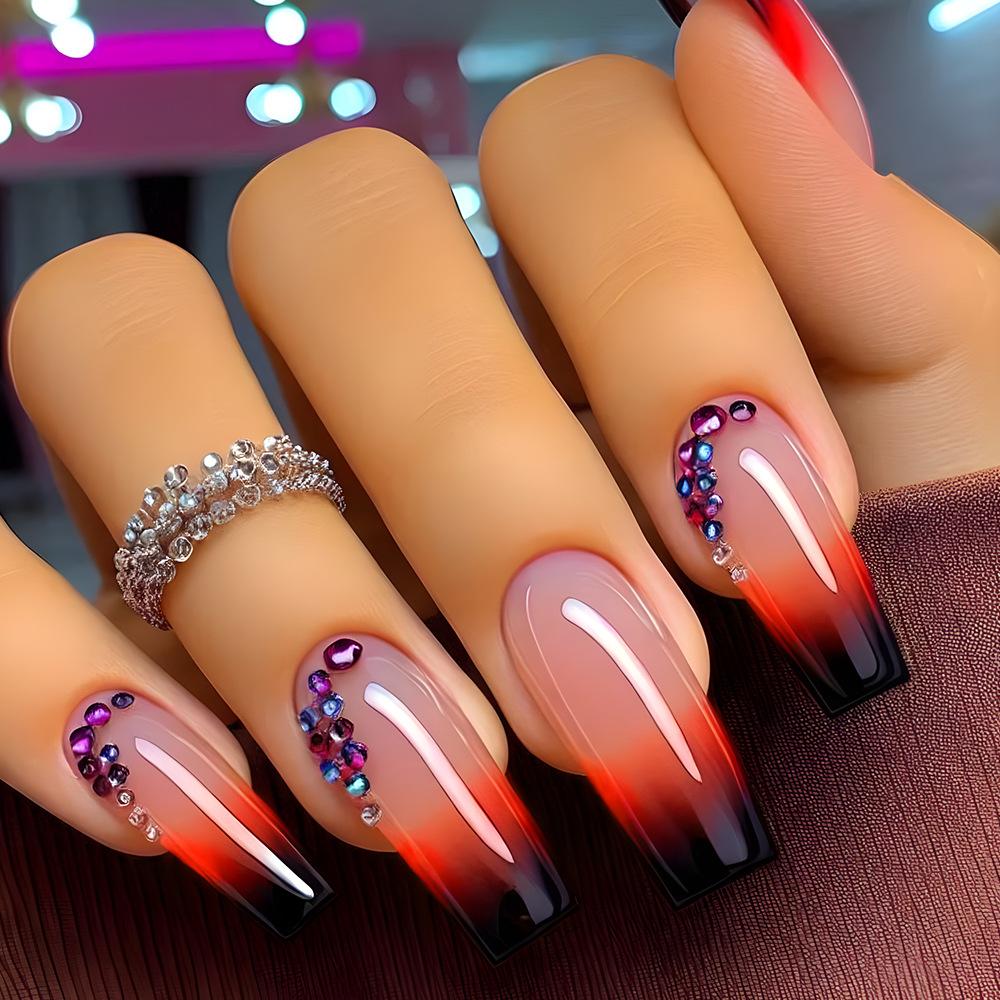 24 Pcs Pink Gradient Square Press On Nails Medium Length Ballet Fake Nail Tips Reusable Wearable False Nails