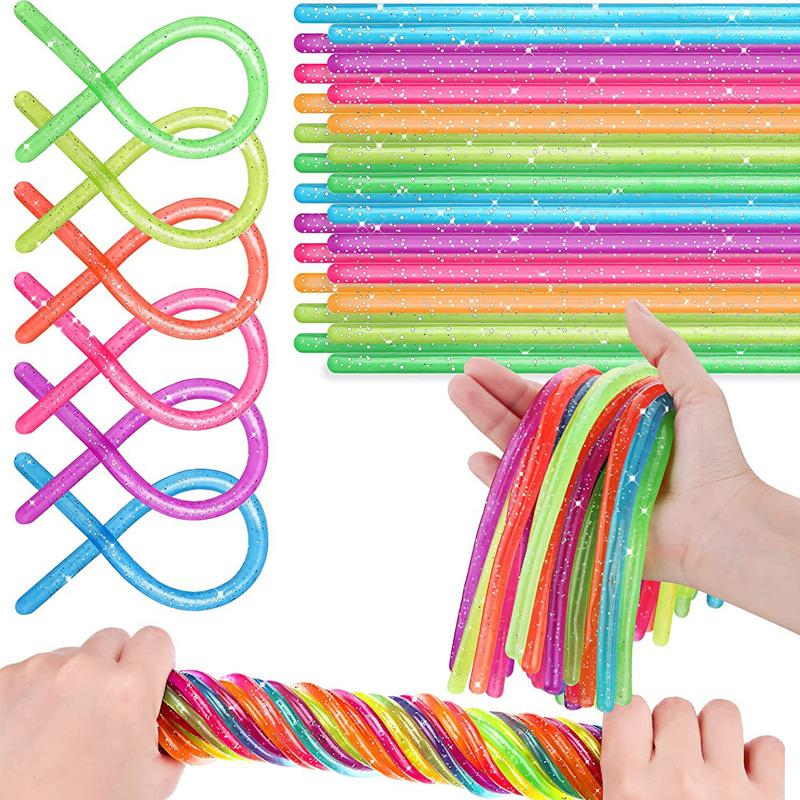 Toys 5PCS Glitter Stretchy Strings Jumbo Colorful Fidget Noodles Squeeze Release Anxiety For ADHD Autism Sensory Products Kids