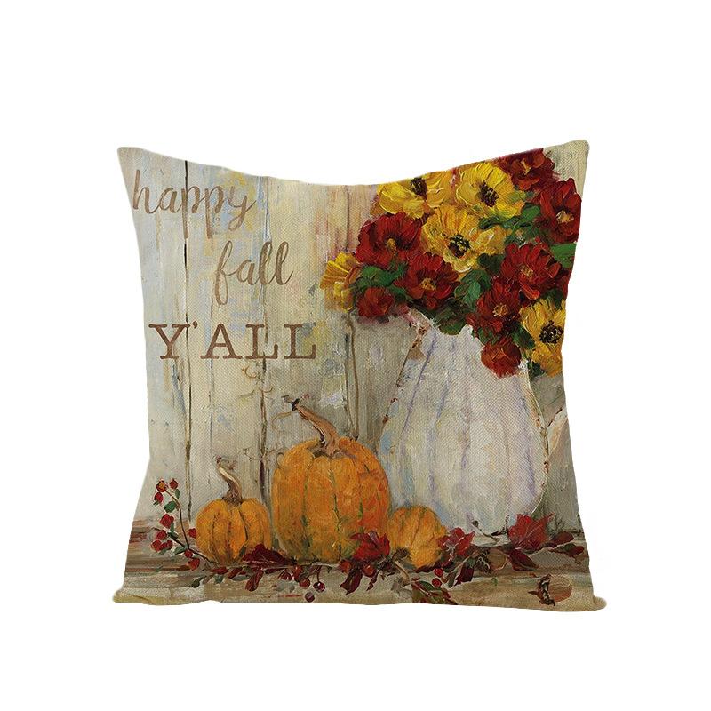 Thanksgiving Cushion Cover Pumpkin Print Harvest Polyester Cushion Cover Office Sofa Cushion Cover