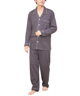 Nishiki Long Sleeve Top and Bottom Smooth Stretchy Long Loungewear Size Men's Pajamas, 100% Cotton, Front-Opening, Set, Spring/Autumn, Skin-Friendly