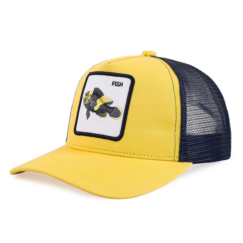 Neu Männer Frauen Farbblock Stickerei Cartoon Marine Tiere Baseball Hüte Persönliche Atmungsaktive Trucker Cap Mesh
