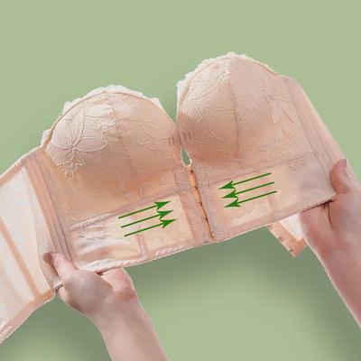 Reggiseno senza spalline con arricciatura a palmo per primavera ed estate, con fibbia anteriore e posteriore - Senza anello in acciaio, supporto laterale migliorato