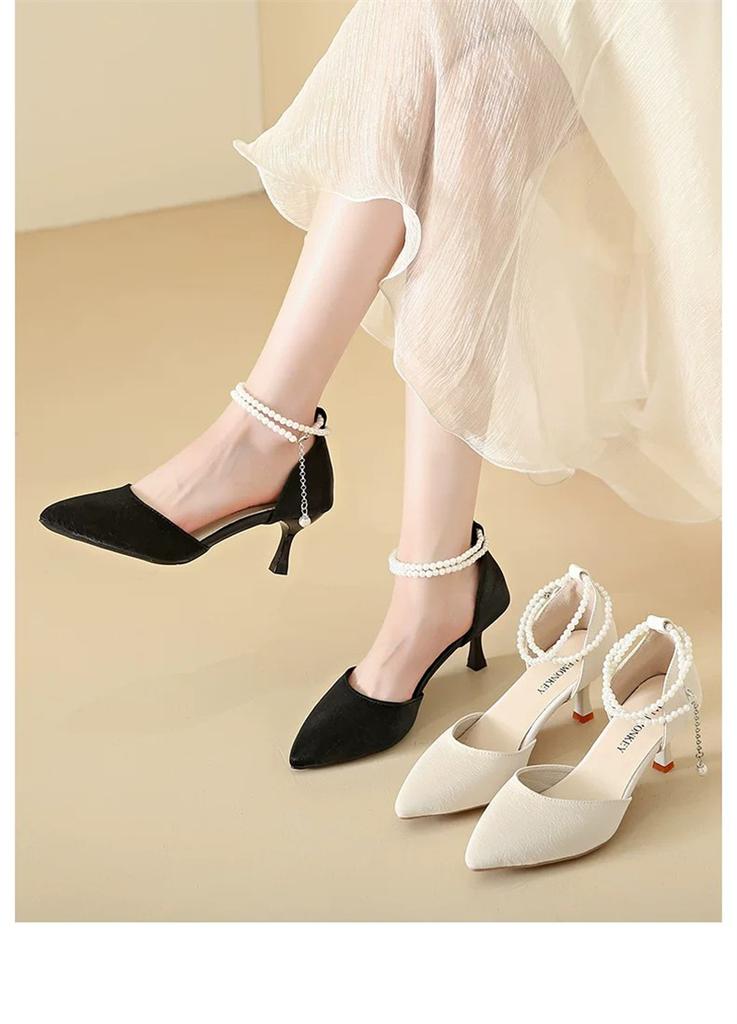 HO French Pearl Strap High Heels Women's Summer Style Pointed Fine Heels Fairy Style Sandals Single Shoes 2026