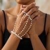 Fashion Imitation Pearl Connected Finger Ring Bracelets For Women Simulated Pearl Tassel Link Chain Bracelet Party Jewelry Gifts