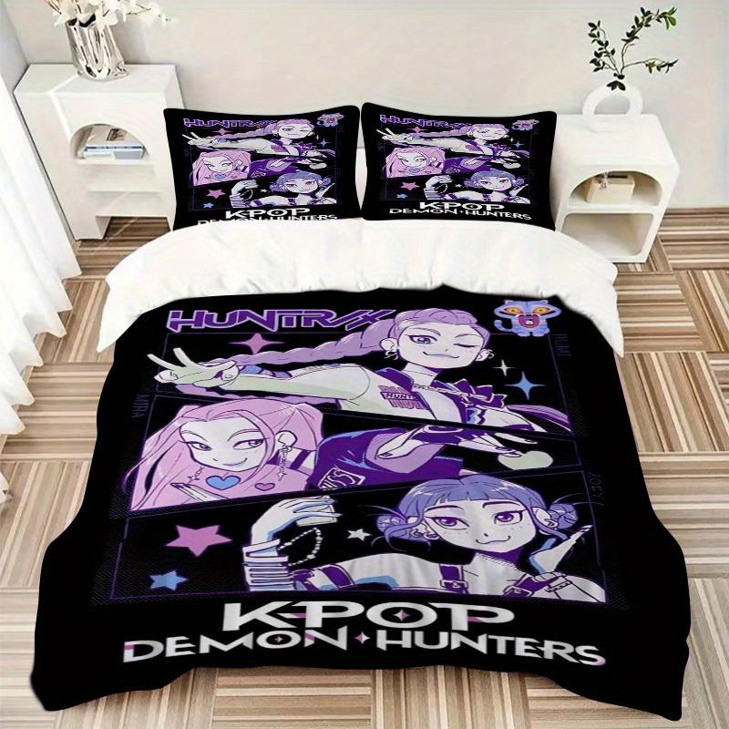 

3pcs KPOP Demon Hunters Bedding Set Down Comforter Cover and Pillowcases, Suitable for Guest Room Home Decoration All Seasons(No Insert) S0819005 135x200cm