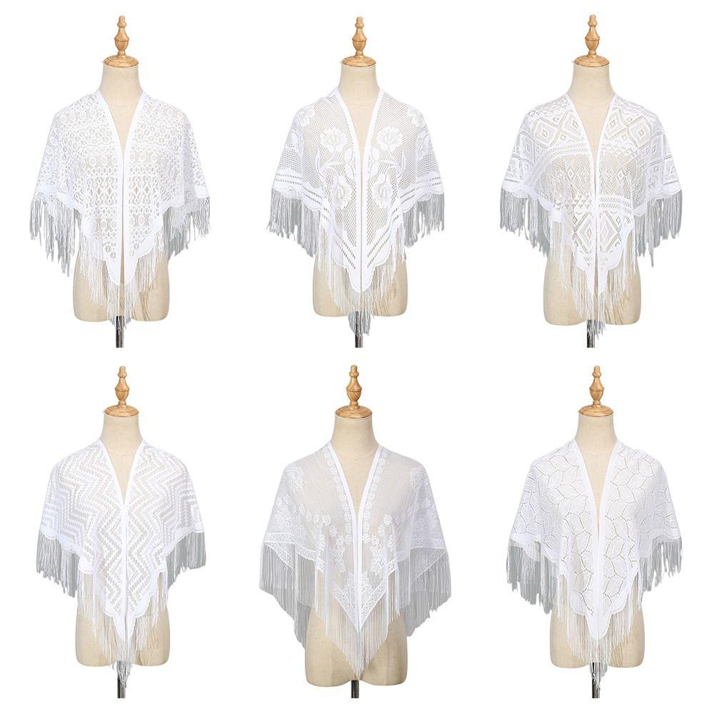 Hollow Women Shawl With Tassel Wedding Bridal Shawl Fashion Scarf Evening Prom Cape  for Party
