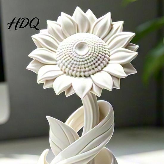 Mini White Flower Decor 3D Printed Sunflower Ornament Nordic Style Matte Desk Decor Artistic Sculpture Aesthetic Table Shelf Decoration Minimalist