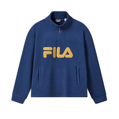Fila Original Fashion Retro Trendy Comfortable Versatile Loose Fleece Pullover Sweatshirt Unisex Sweatshirt Real-Estate-Blue F11U549201FDB