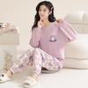 Lente en Herfst Nieuwe Dames Pyjama Huispak Set Meisjes Lange Mouwen Lange Broek Eenvoudig Ontspanning Grote Maat Huispak Set