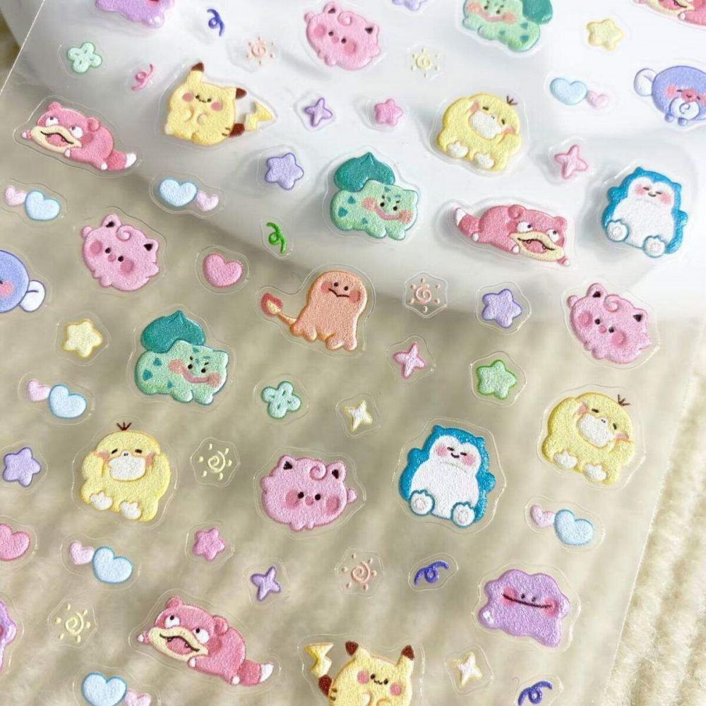 Anime PK Embossed Nail Stickers Series Cute Nail Art Decals Self Adhesive Manicure Accessories for Salon and Home Gifts