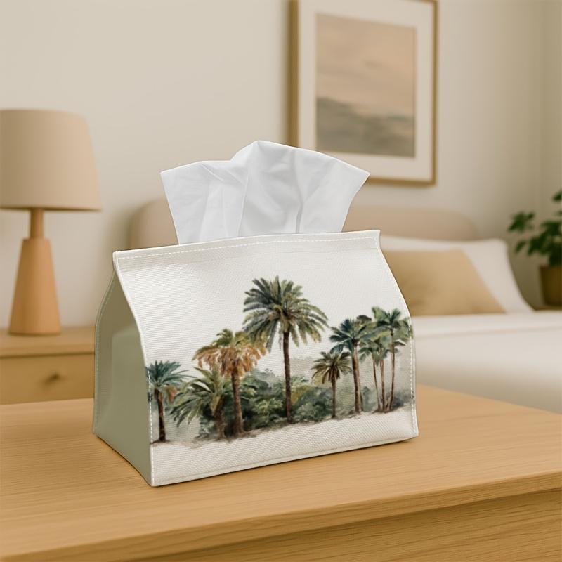1pc Tropical Scenic Tissue Box Featuring a Palm Tree Landscape, a Versatile Fabric Tissue Holder Suitable for Outdoor Gatherings, Home Decor, And Napk