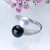 New Double Pearl Adjustable Natural Freshwater Pearl Original 925 Silver Zircon Women's Ring Fine Bridal Jewelry