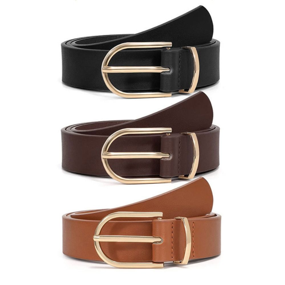 Versatile PU Leather Belt Slim Width Faux Leather Belt Minimalist Decorative Belt  For Women