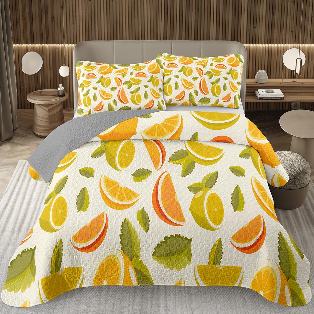 Citroen Twin Queen King Sprei Set Oranje Gewatteerde Sprei 2/3 stuks Zomer Tropisch Fruit Beddengoed Set Botanisch Thema Huisdecoratie