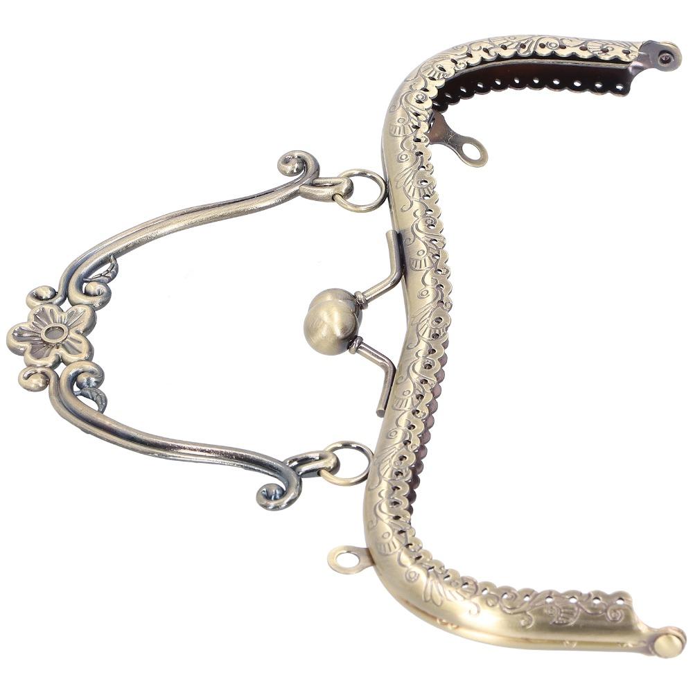 5pcs Embossed Handle Metal Purse Frame Bronze Color Handbag Frame Hardware DIY Handbag Making