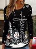 Christmas Theme 3D Print Women's Crew Neck T-Shirt, Casual Long Sleeve T-Shirt For Spring & Fall, Women's Clothing Pullover
