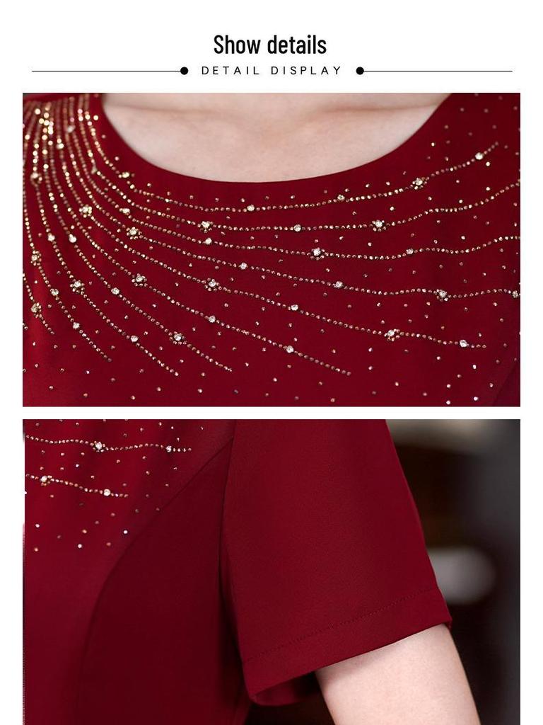 2024 Summer Wine Red High-End Mother of the Bride Dress for Festive Wedding Celebrations - Plus Size Available