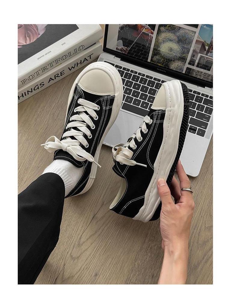 Korean Style Men's Canvas Skate Shoes, Breathable, Trendy, Versatile, Casual, Height-Increasing Soles.