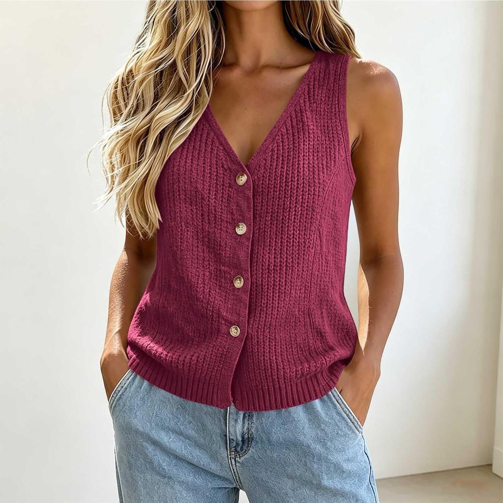 Women's Casual Knit Tank Top with 3 Buttons Sleeveless Vest for Spring Summer Everyday Wear