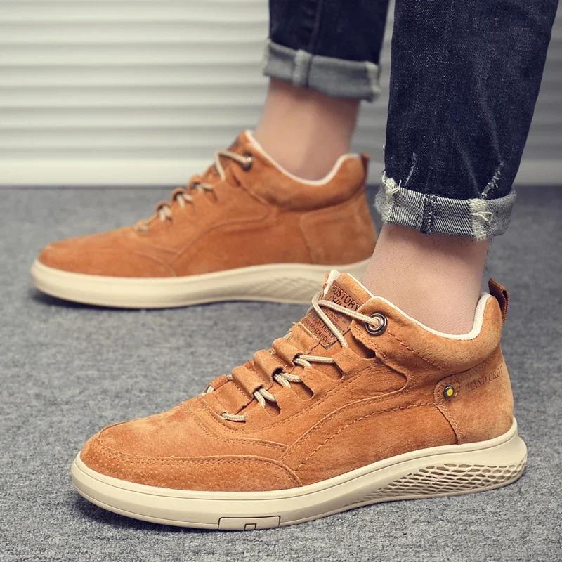 Fashion Hot Sale Brand Men Sneakers Fashion Casual Leather Ankle Boots Male Handmade Leather Sport Shoe Antiskid Lace-Up High Top Boot