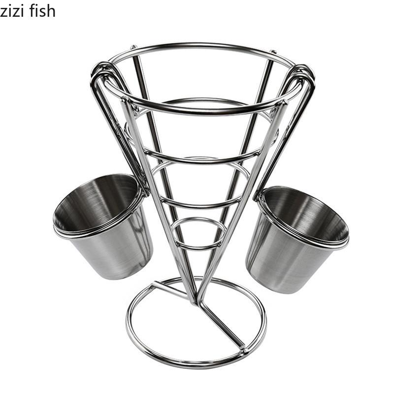 Stainless Steel French Fry Rack Dipping Bowl Snack Bowl Cake Display Rack Cone Shaped Food Storage Rack Dessert Plate Cake Stand