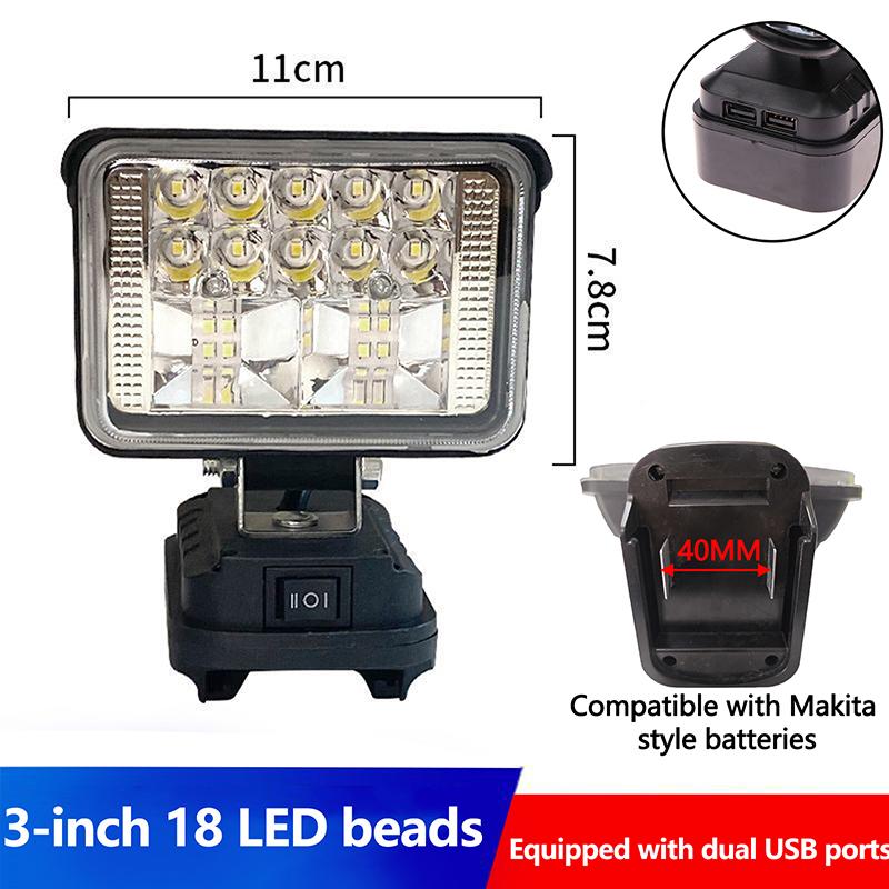 1 Piece Dual Usb Power Bank For Makita Lithium Battery Emergency Lights 2-7Inch Large Lens Car Led Work Lamp Light Torch